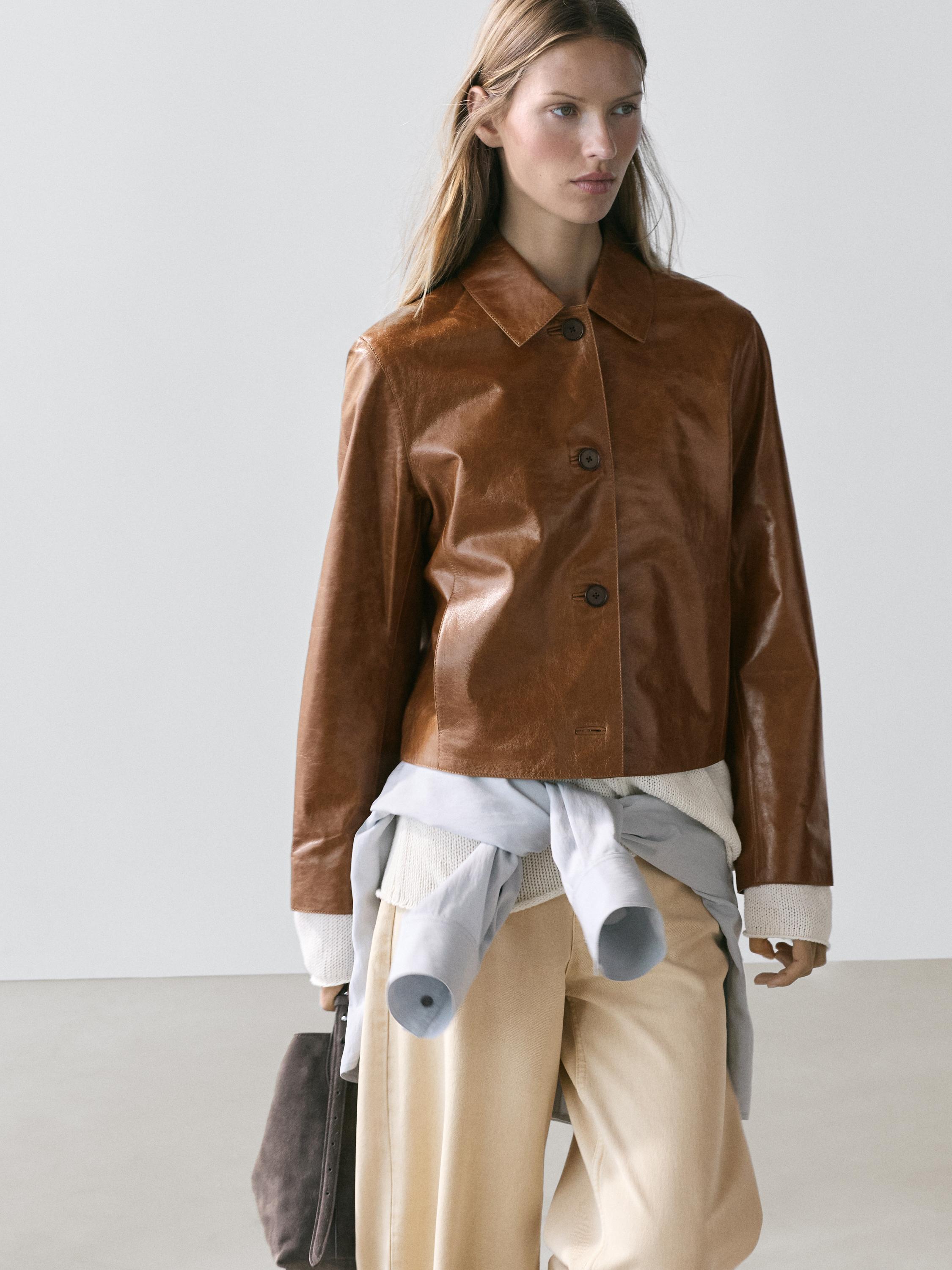 Cropped nappa leather jacket